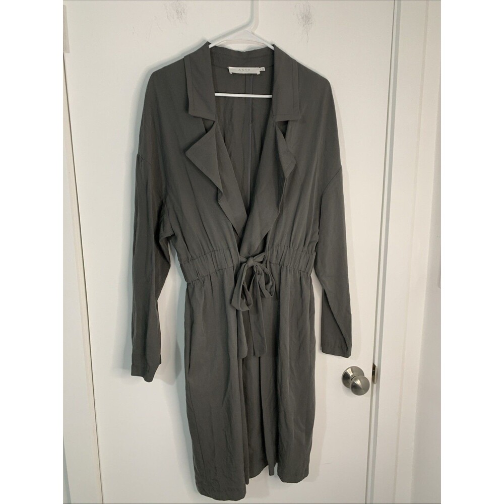 ASTR the Label Jacket Womens Med Gray Long Blazer Tie Waist Pockets New Revolve